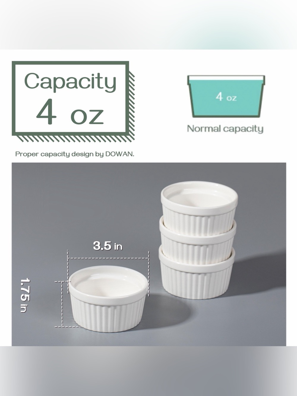 NEW DOWAN Ramekins - Set of 6 Oven-Safe Porcelain Ramekins, 4oz - Picture 6 of 8